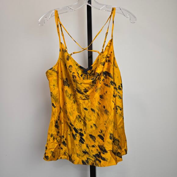 NWT All Saints Marta Tank Top Silk Blend Ronnie Draped Cami Ochre Yellow US10 - Picture 2 of 9